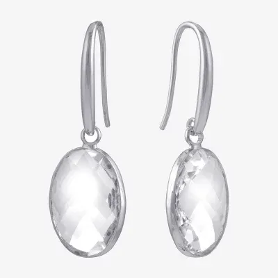 Sparkle Allure Crystal Pure Silver Over Brass Oval Drop Earrings