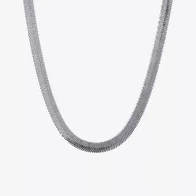 Pure Silver Over Brass 16 Inch Herringbone Chain Necklace