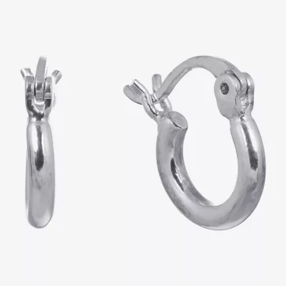 Silver Reflections Pure Silver Over Brass Hoop Earrings