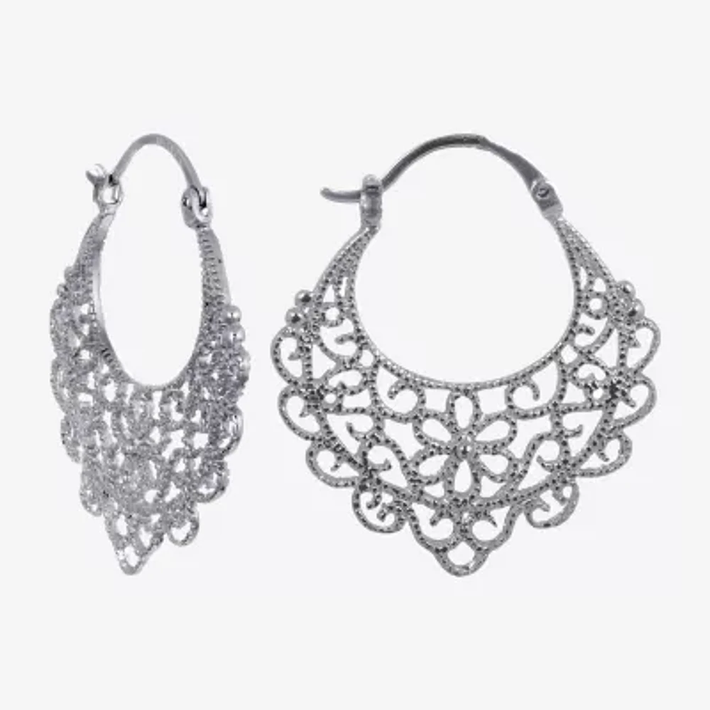 Silver Reflections Pure Silver Over Brass Hoop Earrings