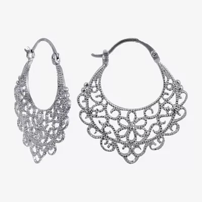 Silver Reflections Pure Silver Over Brass Hoop Earrings