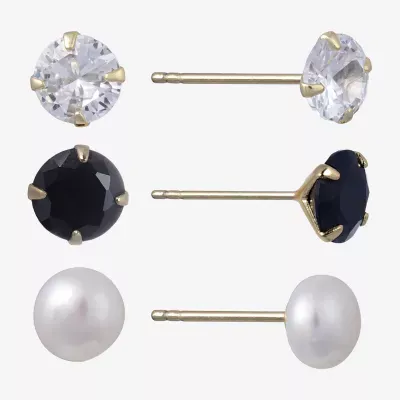 Silver Treasures 3 Pair Simulated Pearl Earring Set