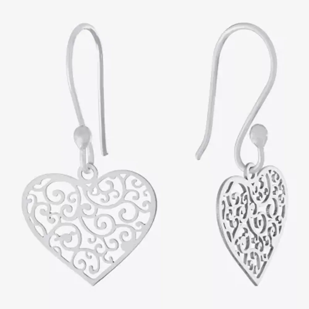 Silver Treasures Sterling Silver Heart Drop Earrings