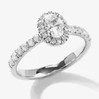 Certified (F / Si1) Womens / CT. T.W. Lab Grown White Diamond 10K Gold Oval Side Stone Halo Engagement Ring