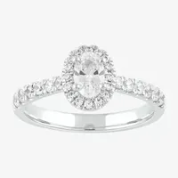 Certified (F / Si1) Womens / CT. T.W. Lab Grown White Diamond 10K Gold Oval Side Stone Halo Engagement Ring