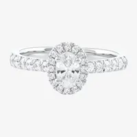 Certified (F / Si1) Womens / CT. T.W. Lab Grown White Diamond 10K Gold Oval Side Stone Halo Engagement Ring