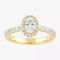 Certified (F / Si1) Womens / CT. T.W. Lab Grown White Diamond 10K Gold Oval Side Stone Halo Engagement Ring