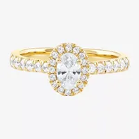 Certified (F / Si1) Womens / CT. T.W. Lab Grown White Diamond 10K Gold Oval Side Stone Halo Engagement Ring