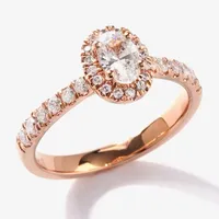 Certified (F / Si1) Womens 3/4 CT. T.W. Lab Grown White Diamond 10K Rose Gold Oval Side Stone Halo Engagement Ring