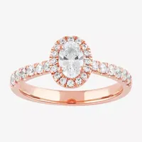 Certified (F / Si1) Womens / CT. T.W. Lab Grown White Diamond 10K Rose Gold Oval Side Stone Halo Engagement Ring