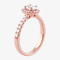 Certified (F / Si1) Womens / CT. T.W. Lab Grown White Diamond 10K Rose Gold Oval Side Stone Halo Engagement Ring