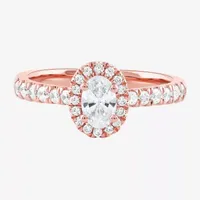 Certified (F / Si1) Womens / CT. T.W. Lab Grown White Diamond 10K Rose Gold Oval Side Stone Halo Engagement Ring