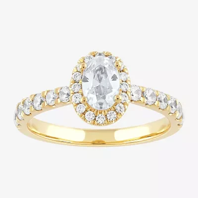 Certified (F / Si1) Womens / CT. T.W. Lab Grown White Diamond 10K Gold Oval Side Stone Halo Engagement Ring