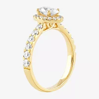 Certified (F / Si1) Womens / CT. T.W. Lab Grown White Diamond 10K Gold Oval Side Stone Halo Engagement Ring