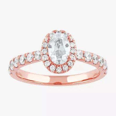 Certified (F / Si1) Womens CT. T.W. Lab Grown White Diamond 10K Rose Gold Oval Side Stone Halo Engagement Ring