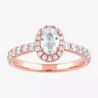 Certified (F / Si1) Womens CT. T.W. Lab Grown White Diamond 10K Rose Gold Oval Side Stone Halo Engagement Ring