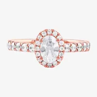 Certified (F / Si1) Womens CT. T.W. Lab Grown White Diamond 10K Rose Gold Oval Side Stone Halo Engagement Ring