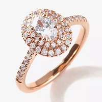 Certified (F / Si1) Womens 3/4 CT. T.W. Lab Grown White Diamond 10K Rose Gold Oval Side Stone Halo Engagement Ring