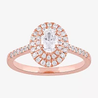 Certified (F / Si1) Womens 3/4 CT. T.W. Lab Grown White Diamond 10K Rose Gold Oval Side Stone Halo Engagement Ring