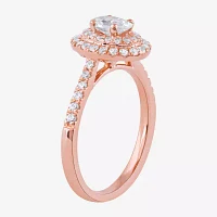 Certified (F / Si1) Womens 3/4 CT. T.W. Lab Grown White Diamond 10K Rose Gold Oval Side Stone Halo Engagement Ring