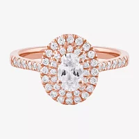 Certified (F / Si1) Womens 3/4 CT. T.W. Lab Grown White Diamond 10K Rose Gold Oval Side Stone Halo Engagement Ring