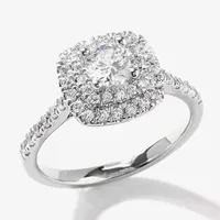 Certified (F / Si1) Womens / CT. T.W. Lab Grown White Diamond 10K Gold Cushion Side Stone Halo Engagement Ring