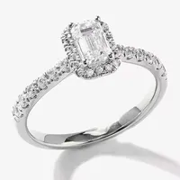 Certified (F / Si1) Womens / CT. T.W. Lab Grown White Diamond 10K Gold Side Stone Halo Engagement Ring