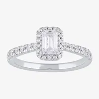 Certified (F / Si1) Womens / CT. T.W. Lab Grown White Diamond 10K Gold Side Stone Halo Engagement Ring