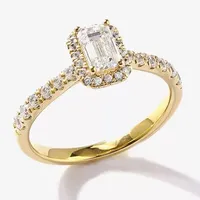 Certified (F / Si1) Womens / CT. T.W. Lab Grown White Diamond 10K Gold Side Stone Halo Engagement Ring