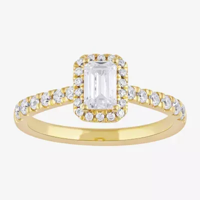 Certified (F / Si1) Womens / CT. T.W. Lab Grown White Diamond 10K Gold Side Stone Halo Engagement Ring
