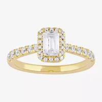 Certified (F / Si1) Womens / CT. T.W. Lab Grown White Diamond 10K Gold Side Stone Halo Engagement Ring