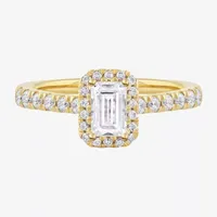 Certified (F / Si1) Womens / CT. T.W. Lab Grown White Diamond 10K Gold Side Stone Halo Engagement Ring