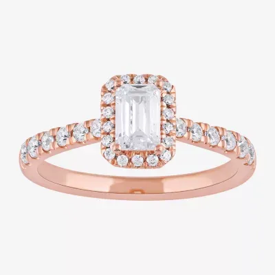 Certified (F / Si1) Womens 3/4 CT. T.W. Lab Grown White Diamond 10K Rose Gold Side Stone Halo Engagement Ring