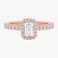 Certified (F / Si1) Womens 3/4 CT. T.W. Lab Grown White Diamond 10K Rose Gold Side Stone Halo Engagement Ring