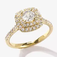 Certified (F / Si1) Womens / CT. T.W. Lab Grown White Diamond 10K Gold Cushion Side Stone Halo Engagement Ring