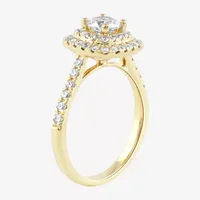 Certified (F / Si1) Womens / CT. T.W. Lab Grown White Diamond 10K Gold Cushion Side Stone Halo Engagement Ring