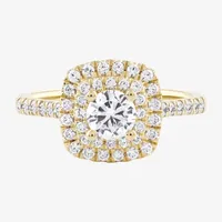 Certified (F / Si1) Womens / CT. T.W. Lab Grown White Diamond 10K Gold Cushion Side Stone Halo Engagement Ring