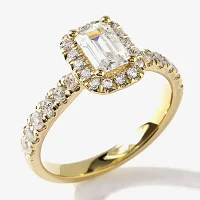 Certified (F / Si1) Womens CT. T.W. Lab Grown White Diamond 10K Gold Side Stone Halo Engagement Ring
