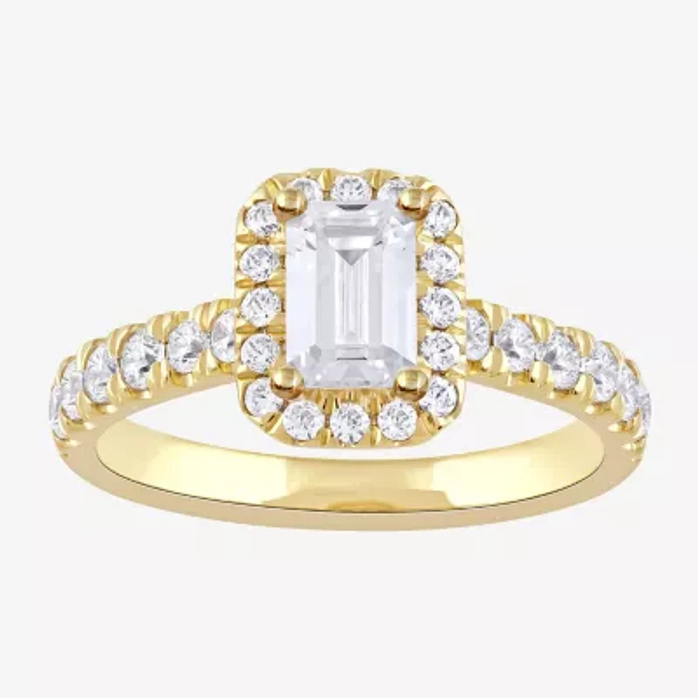 Certified (F / Si1) Womens CT. T.W. Lab Grown White Diamond 10K Gold Side Stone Halo Engagement Ring