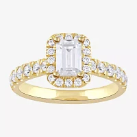 Certified (F / Si1) Womens CT. T.W. Lab Grown White Diamond 10K Gold Side Stone Halo Engagement Ring