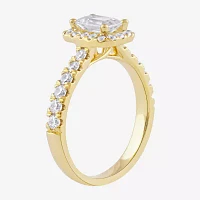 Certified (F / Si1) Womens CT. T.W. Lab Grown White Diamond 10K Gold Side Stone Halo Engagement Ring
