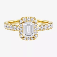 Certified (F / Si1) Womens CT. T.W. Lab Grown White Diamond 10K Gold Side Stone Halo Engagement Ring