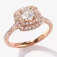 Certified (F / Si1) Womens / CT. T.W. Lab Grown White Diamond 10K Rose Gold Cushion Side Stone Halo Engagement Ring