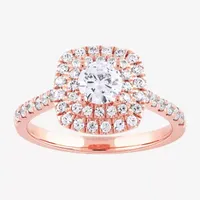 Certified (F / Si1) Womens / CT. T.W. Lab Grown White Diamond 10K Rose Gold Cushion Side Stone Halo Engagement Ring