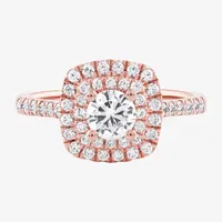 Certified (F / Si1) Womens / CT. T.W. Lab Grown White Diamond 10K Rose Gold Cushion Side Stone Halo Engagement Ring