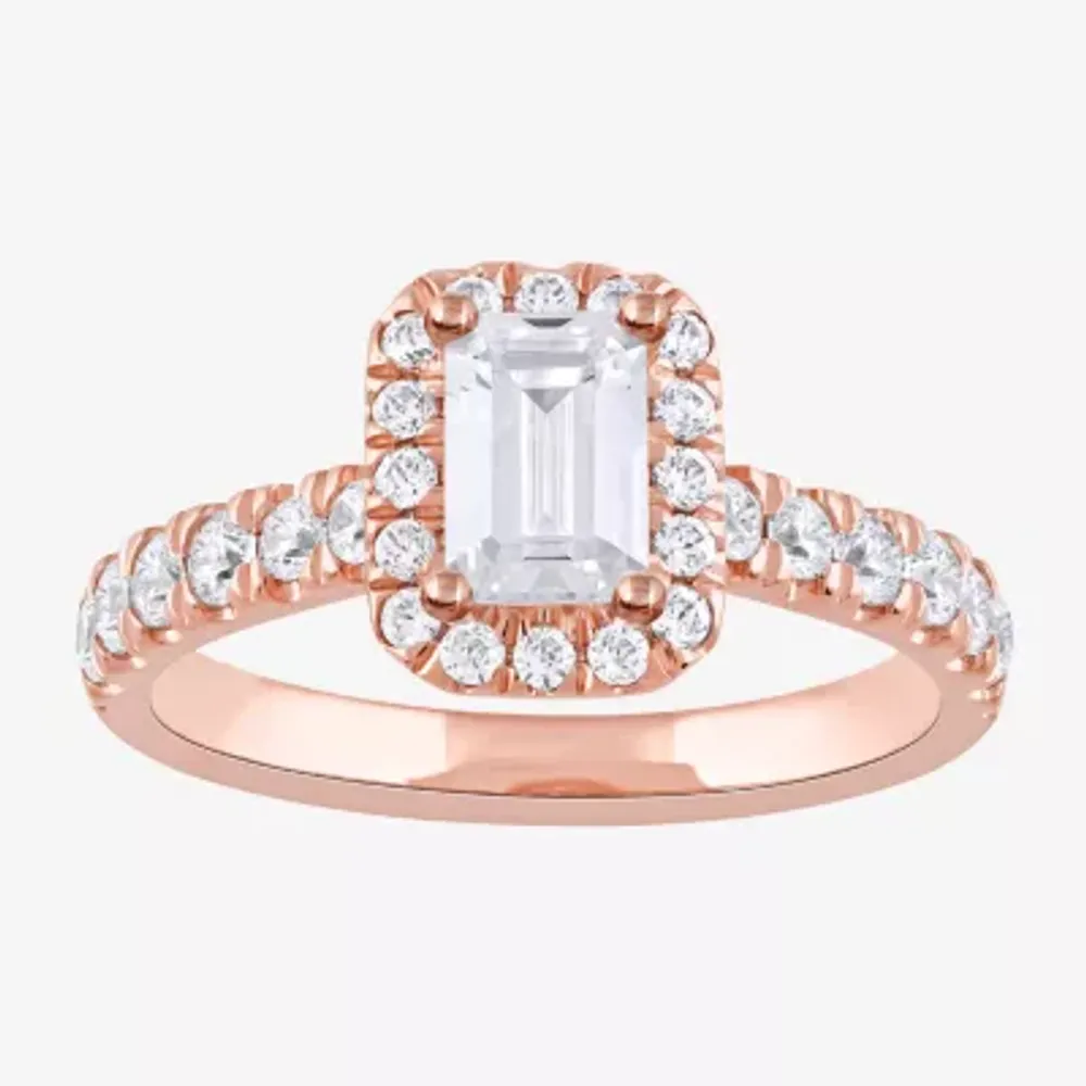 Certified (F / Si1) Womens CT. T.W. Lab Grown White Diamond 10K Rose Gold Side Stone Halo Engagement Ring