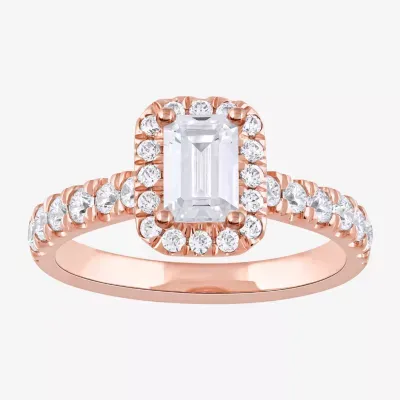 Certified (F / Si1) Womens CT. T.W. Lab Grown White Diamond 10K Rose Gold Side Stone Halo Engagement Ring