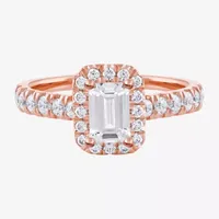 Certified (F / Si1) Womens CT. T.W. Lab Grown White Diamond 10K Rose Gold Side Stone Halo Engagement Ring