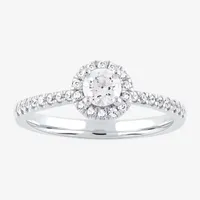 Certified (F / Si1) Womens / CT. T.W. Lab Grown White Diamond 10K Gold Round Side Stone Halo Engagement Ring