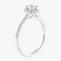 Certified (F / Si1) Womens / CT. T.W. Lab Grown White Diamond 10K Gold Round Side Stone Halo Engagement Ring